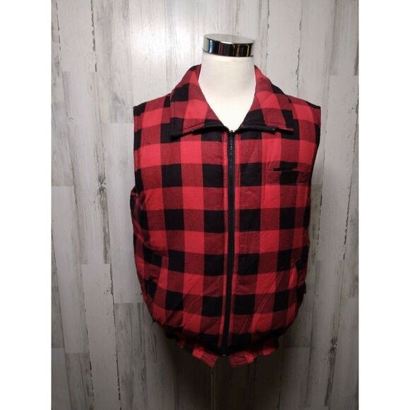 Vintage Hugo Valentino Reversible Red Buffalo Plaid Vest Mens XL Outdoors Vtg - Picture 1 of 5